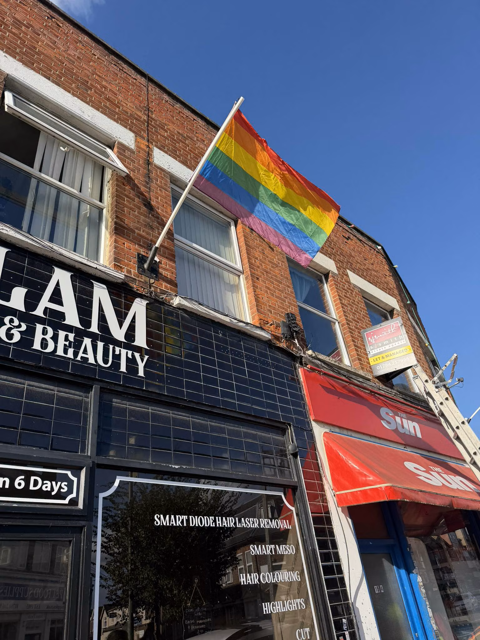Surrey Pride flag on the high street